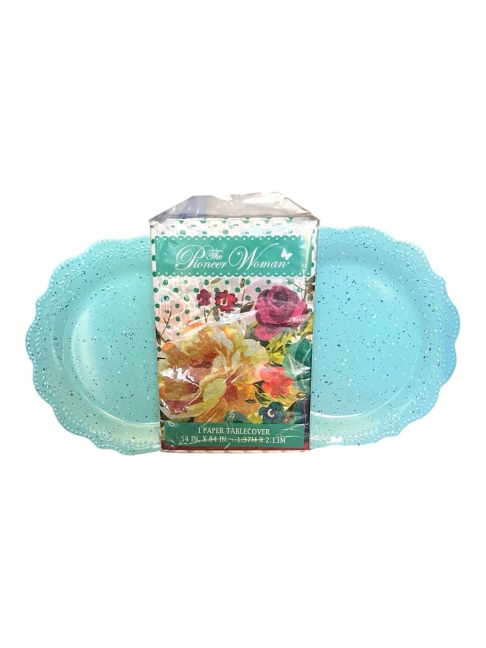 Pioneer Woman Juliette 10.7” Scallop Melamine Party Plates-2 Paper Tablecover.